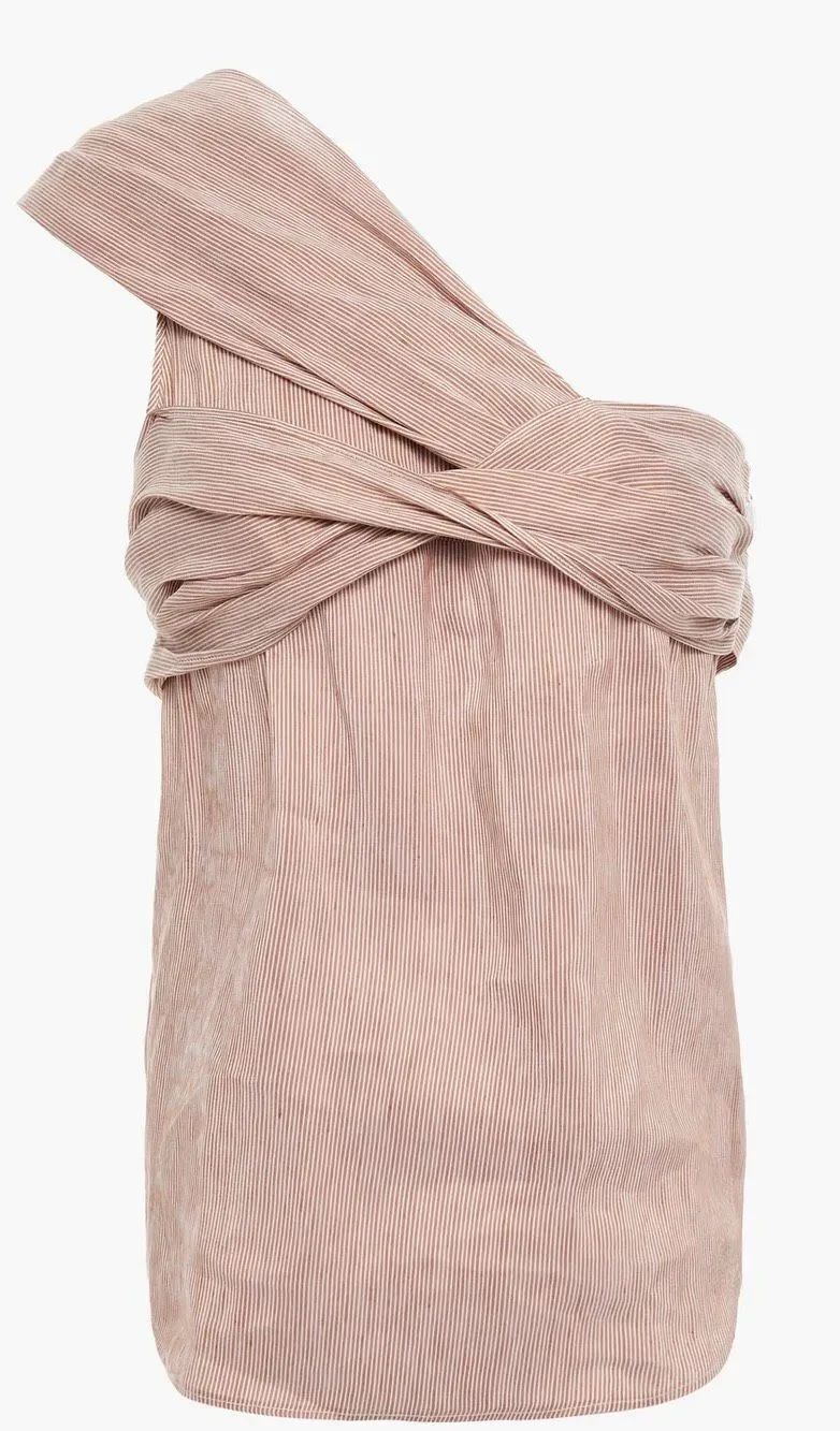 Chloe One-shoulder draped striped metallic linen-blend top NWT Size 40/ Medium